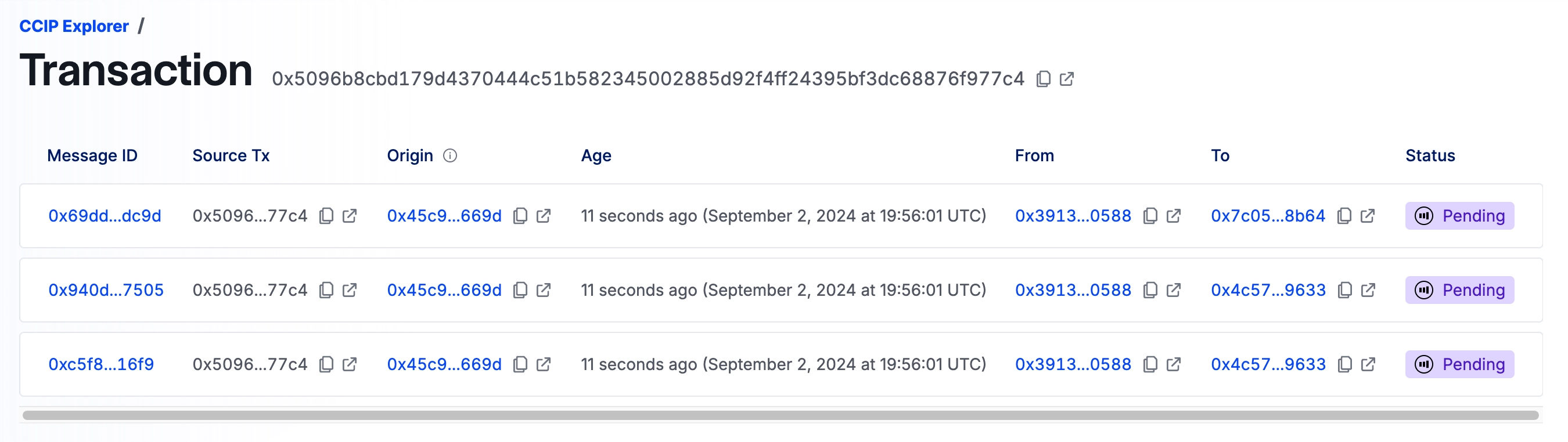 Chainlink CCIP Explorer - Transaction status